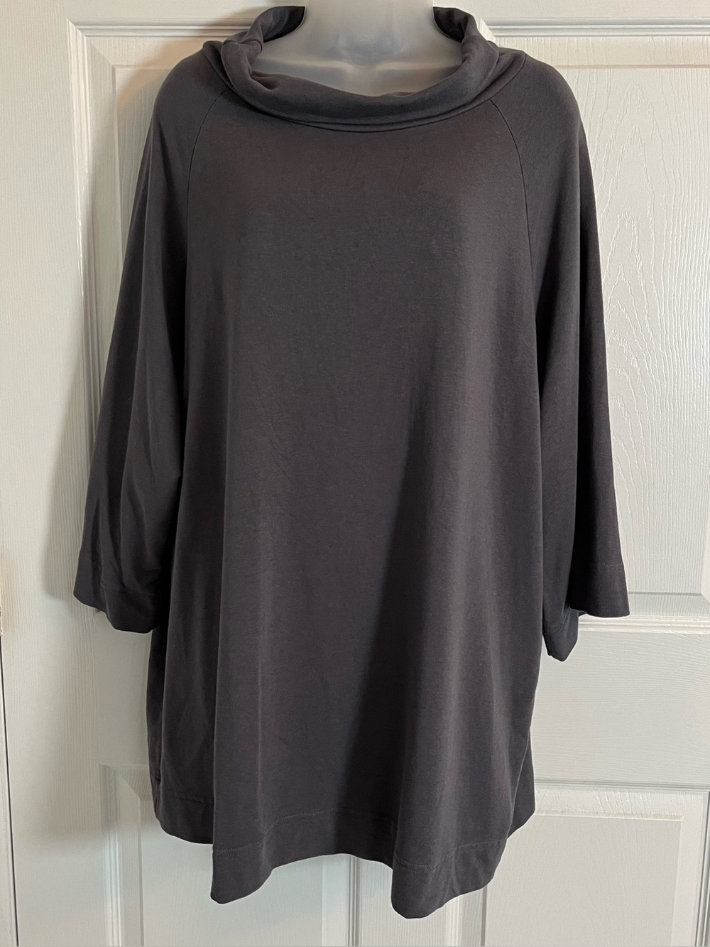 Bryn Walker Bamboo Organic Cotton French Terry Cowl Neck Tunic Top Charcoal XL